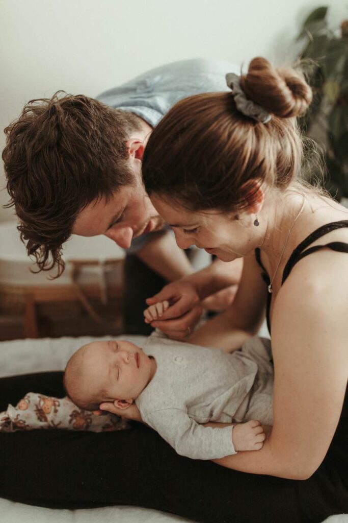 relaxed lifestyle newborn photography in Cornwall with baby and parents